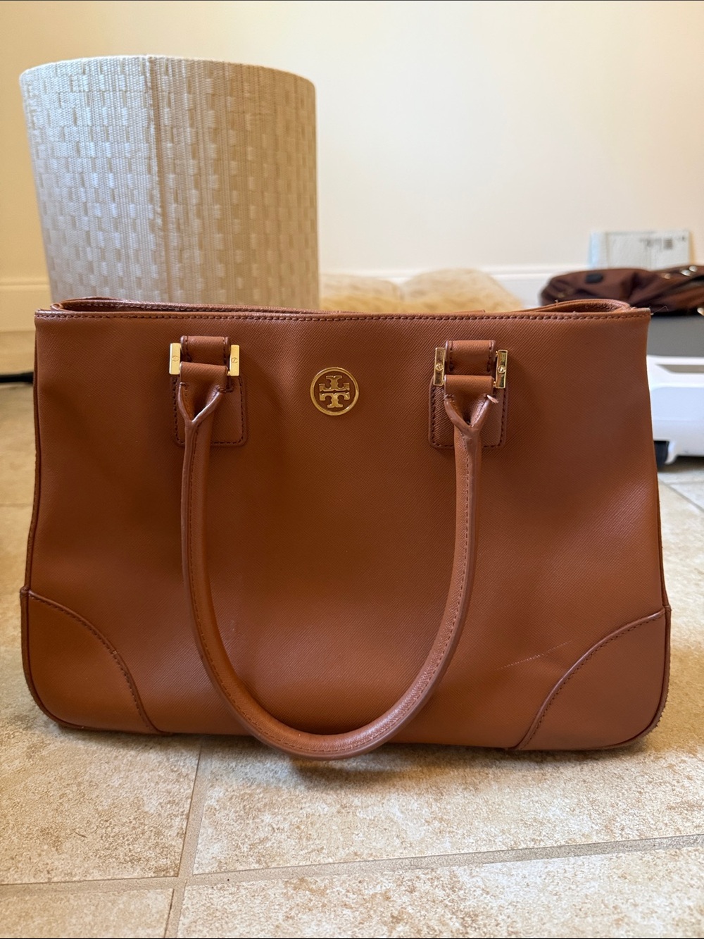Tory Burch Cognac Leather Double-Handle Satchel